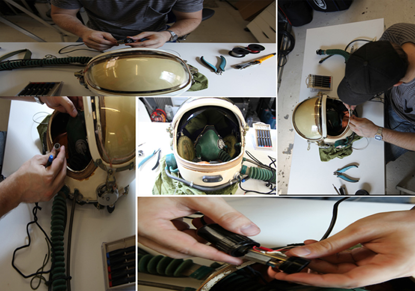 In Radium Studio - Peter repairing helmet microphone